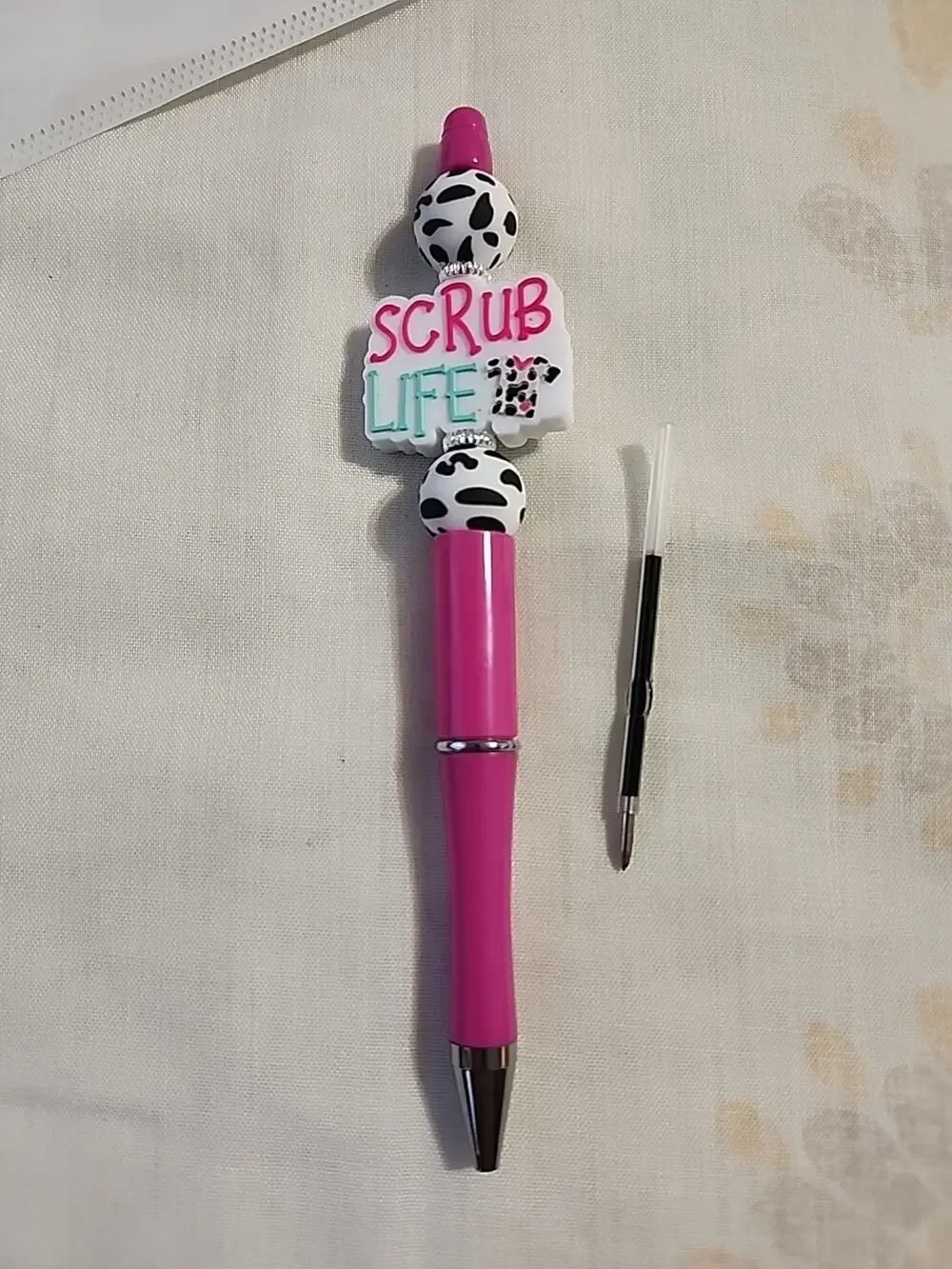 Bead Pen Scrub Life Nurse Silicone Beads Pink Black White Print Extra Ink Cartri